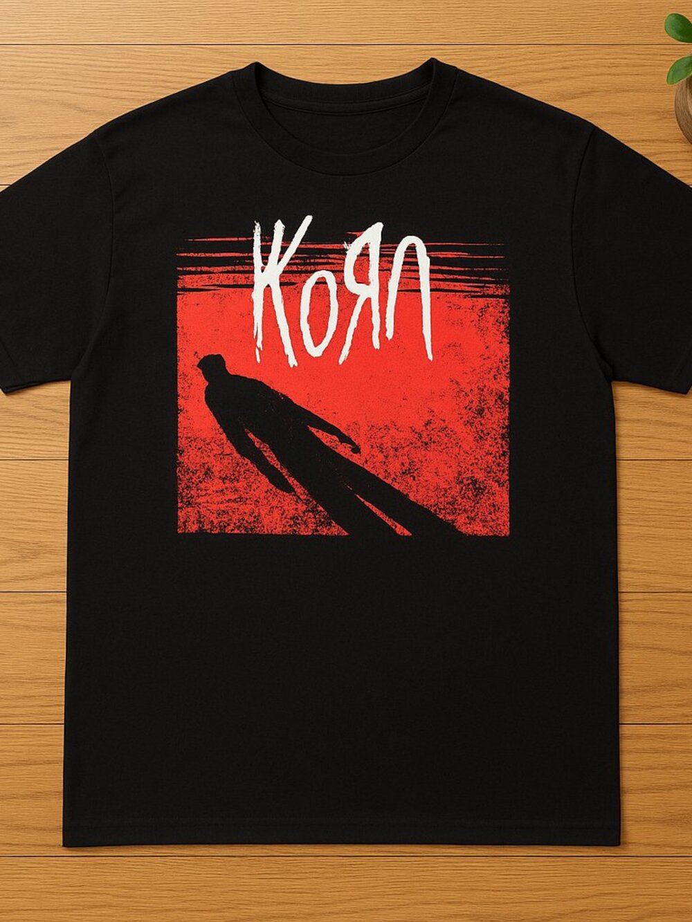 Korn Red Black Distressed Graphic T-Shirt Alternative Rock Band Tee